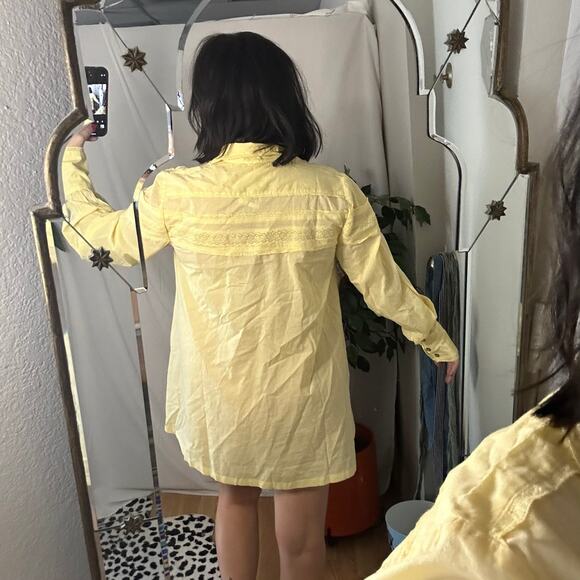Free People Long Sleeve Button Front Mini Tunic Shirt Dress Yellow Size Small - Picture 3 of 8